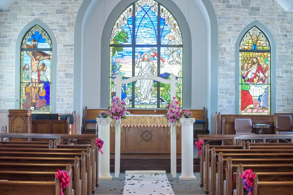 Sanctuary with stained glass