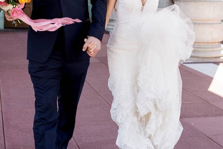 Newlyweds walking