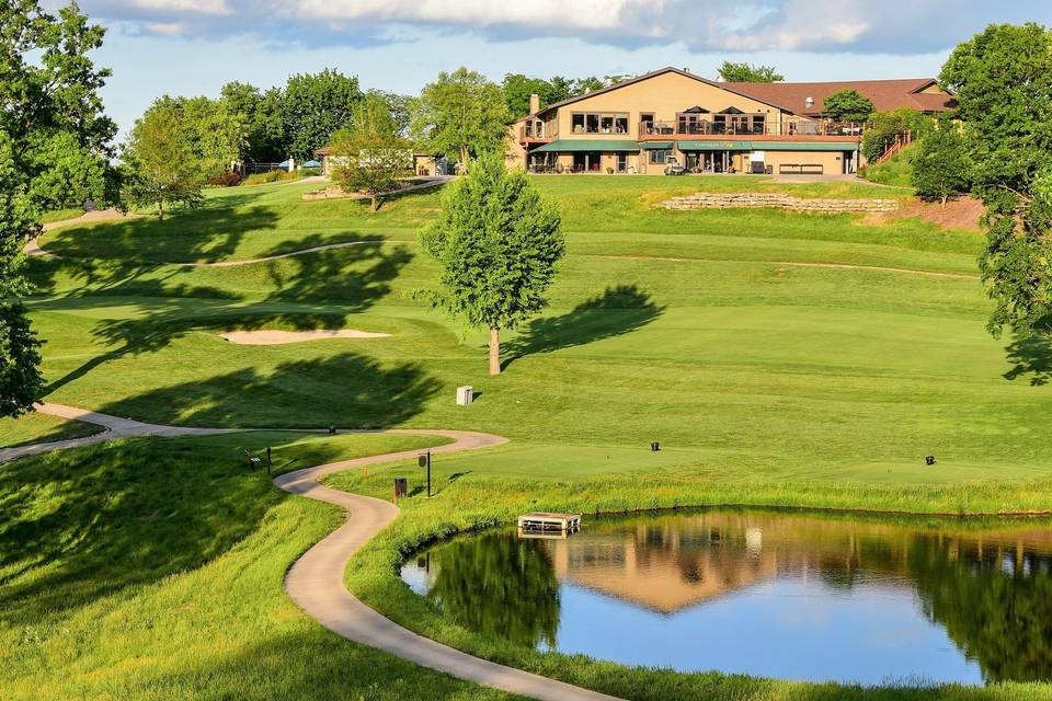 View of the clubhouse from the course