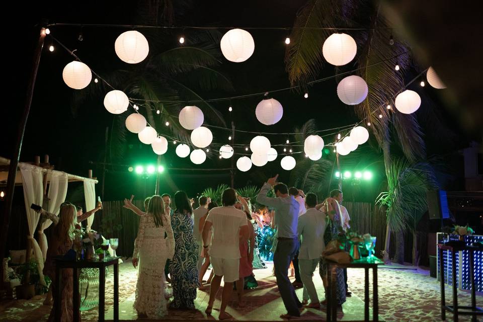 String lights with lanterns