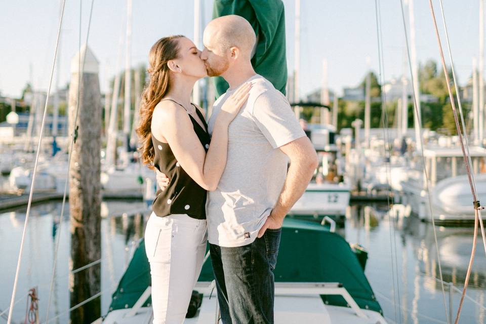 Engagement photo with a dog