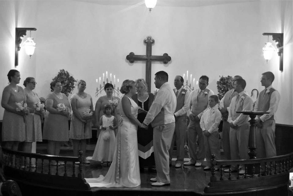 Black and white photo of the ceremony