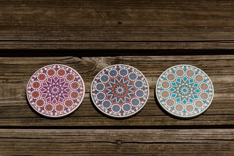 Tri-Colored Coasters on Wood
