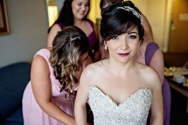 Bride getting dressed