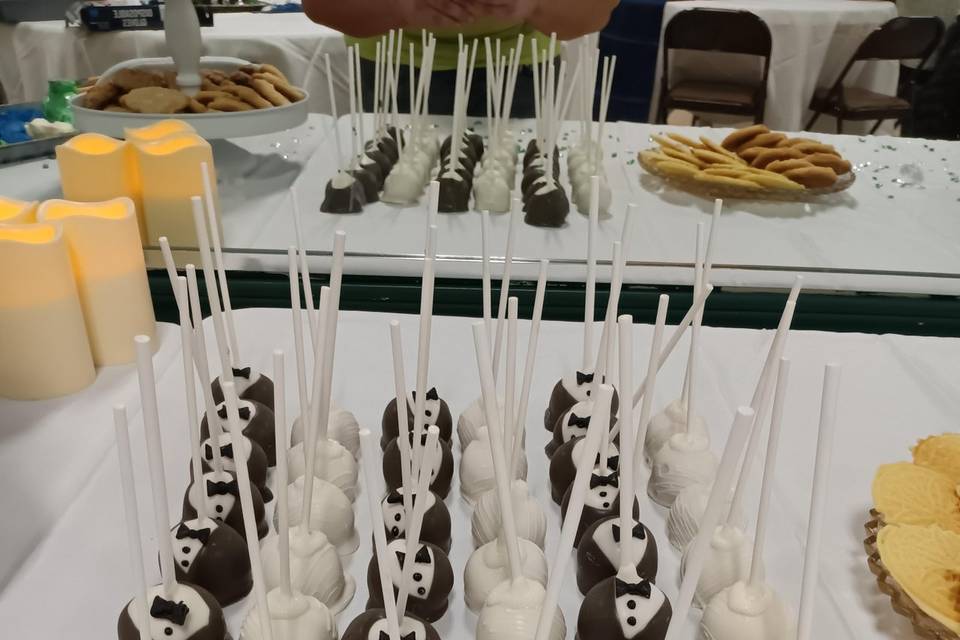 Bride and groom cake pops