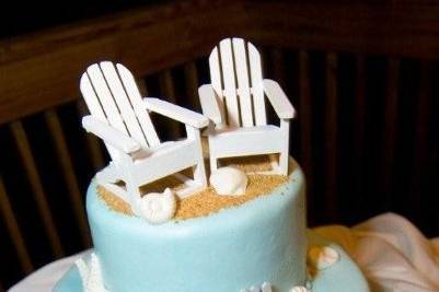 Beach themed wedding cake, by A Better Cheesecake.