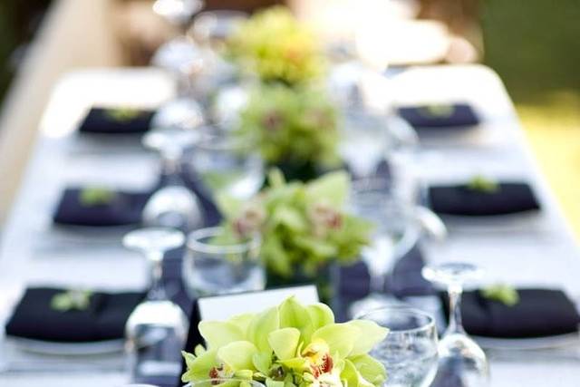 Dining table with centerpiece