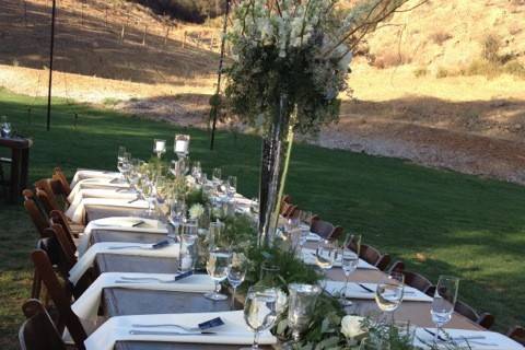 Dining table with centerpiece
