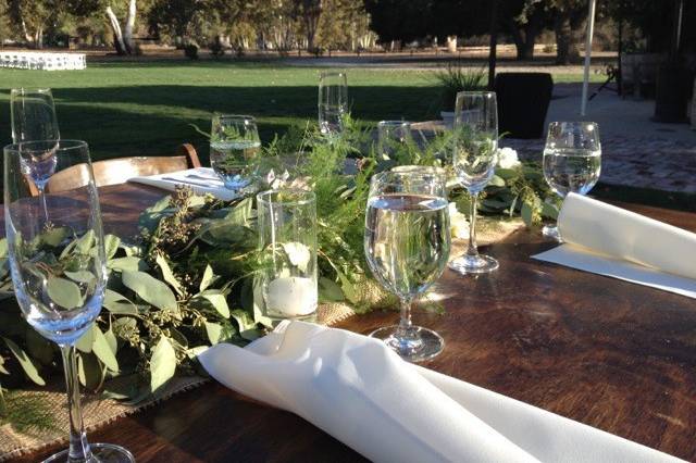 Dining table with centerpiece