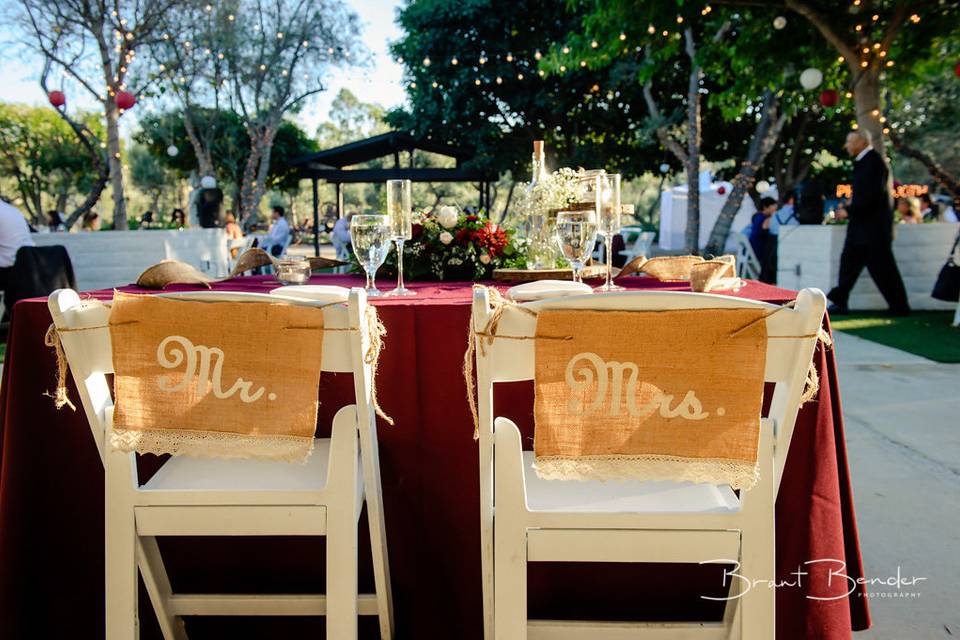 Sweetheart table for outdoor reception