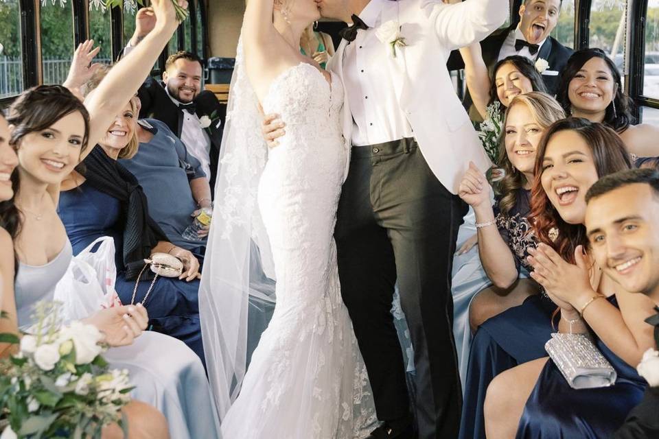 Joyous Wedding Party on Road