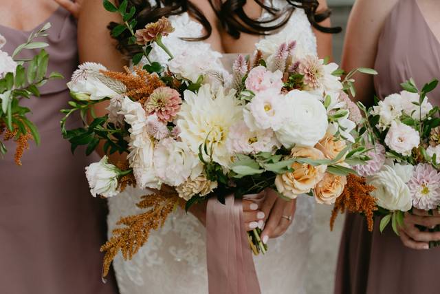 Bride shows off her bouquet