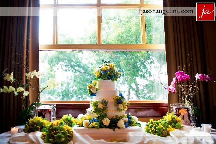 Wedding cake with yellow flowers