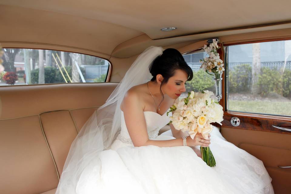 Bride inside the car