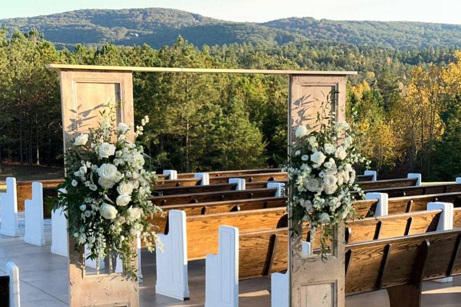 Decorative doors and pews