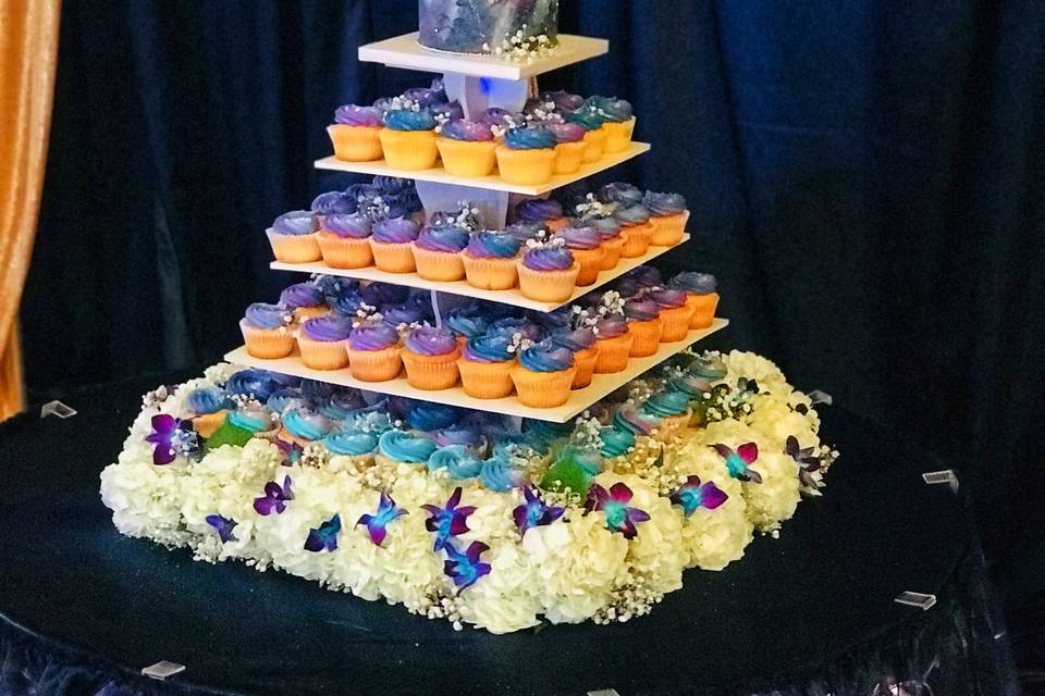 Galaxy themed cupcake tower