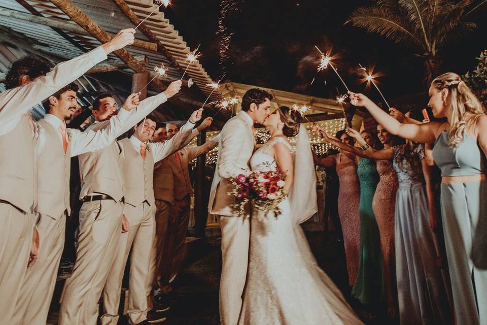 First kiss under fireworks