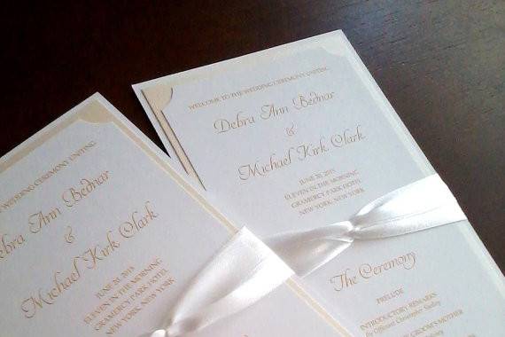 Wedding Program in Custom Colors, Fonts, Double Sided with Ribbon Knot - Bistro Collection