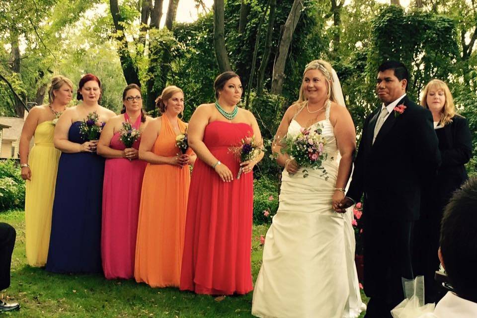 Newlyweds and the bridesmaids