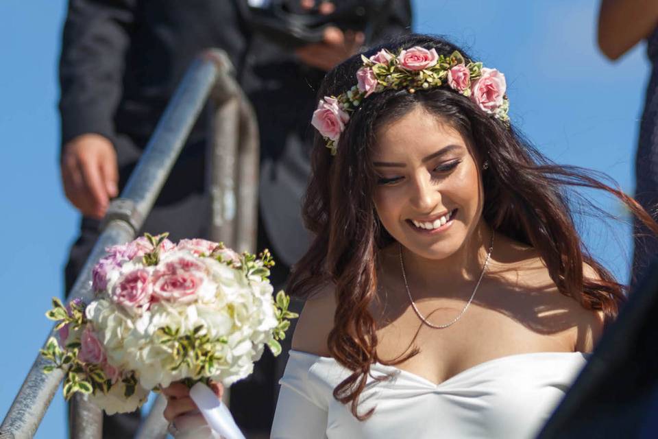 The bride walks down