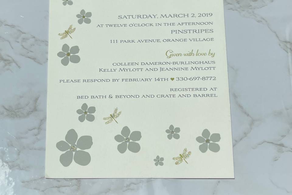 Bridal shower/glitter invite