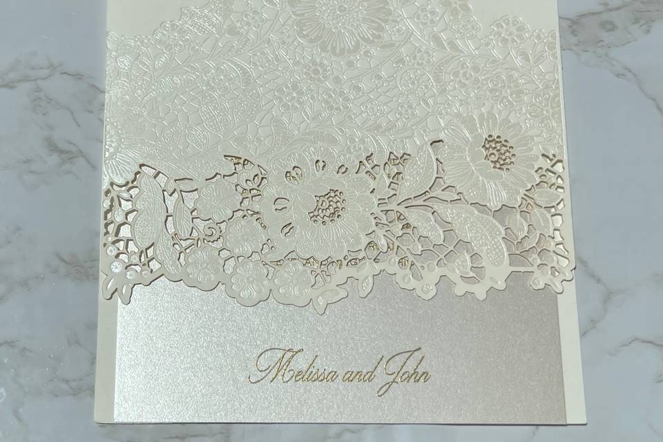 Floral lace fold over invite