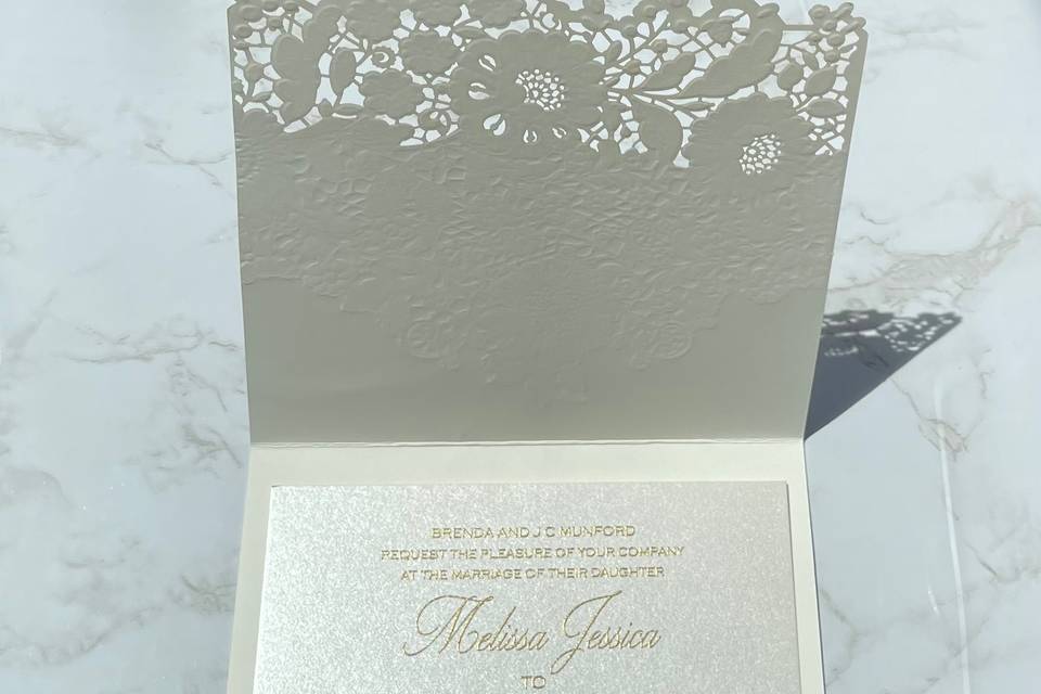 Floral lace fold over invite