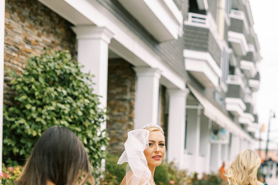 Walking with wedding party