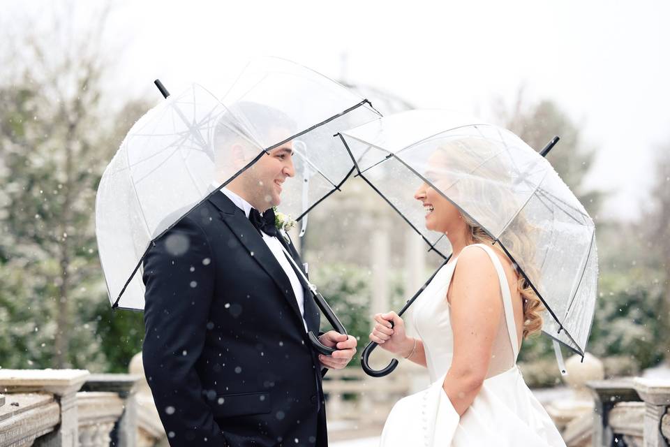 Holding umbrellas