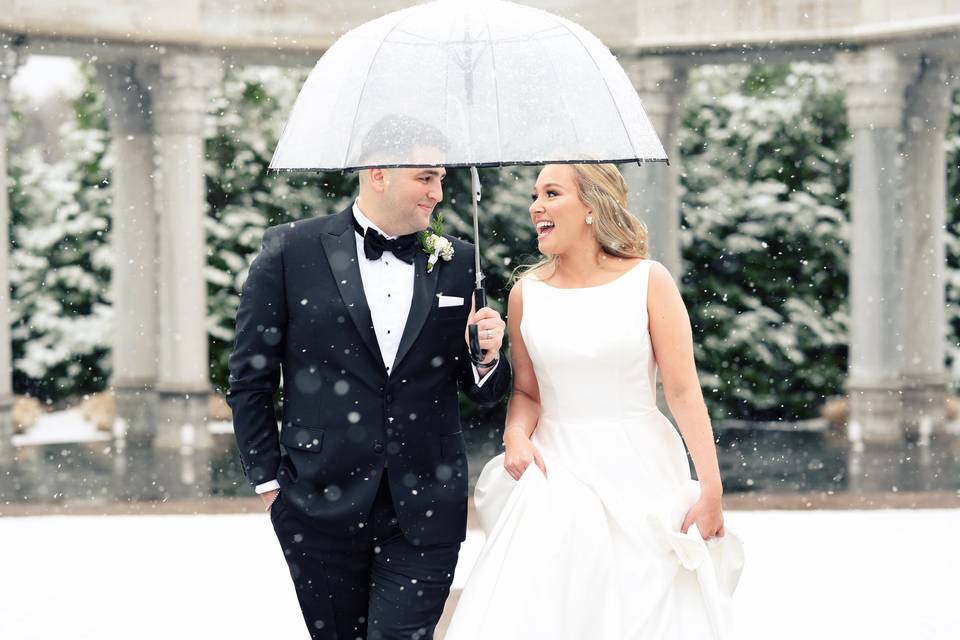 Walking under umbrella