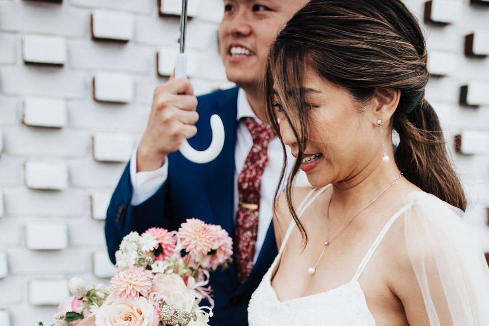 Holding bouquet