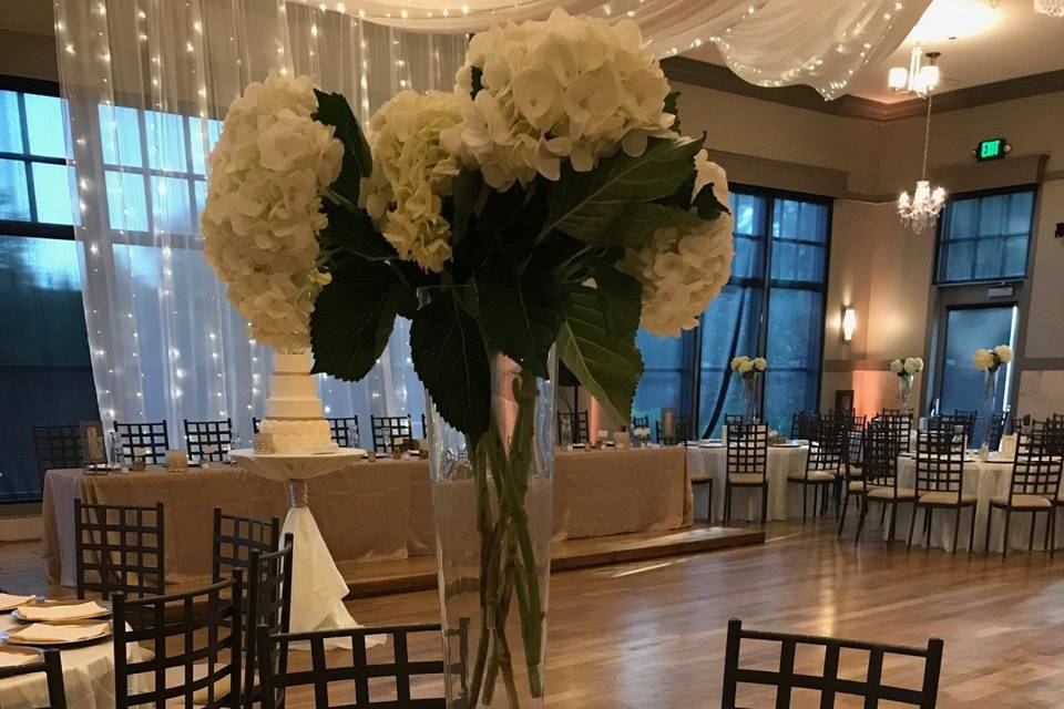 Table setup with flower centerpiece