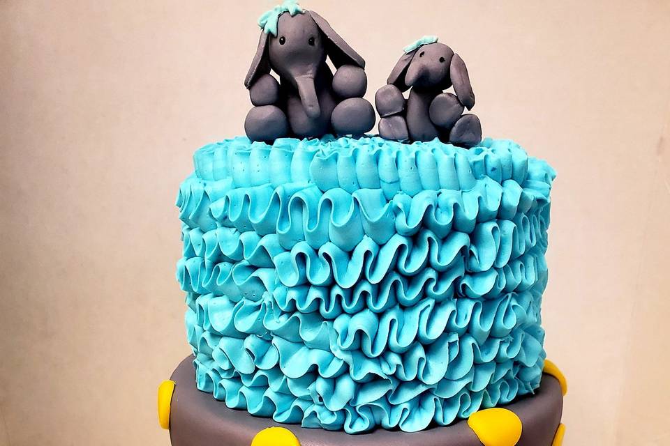 Three-tier elephant-inspired cake