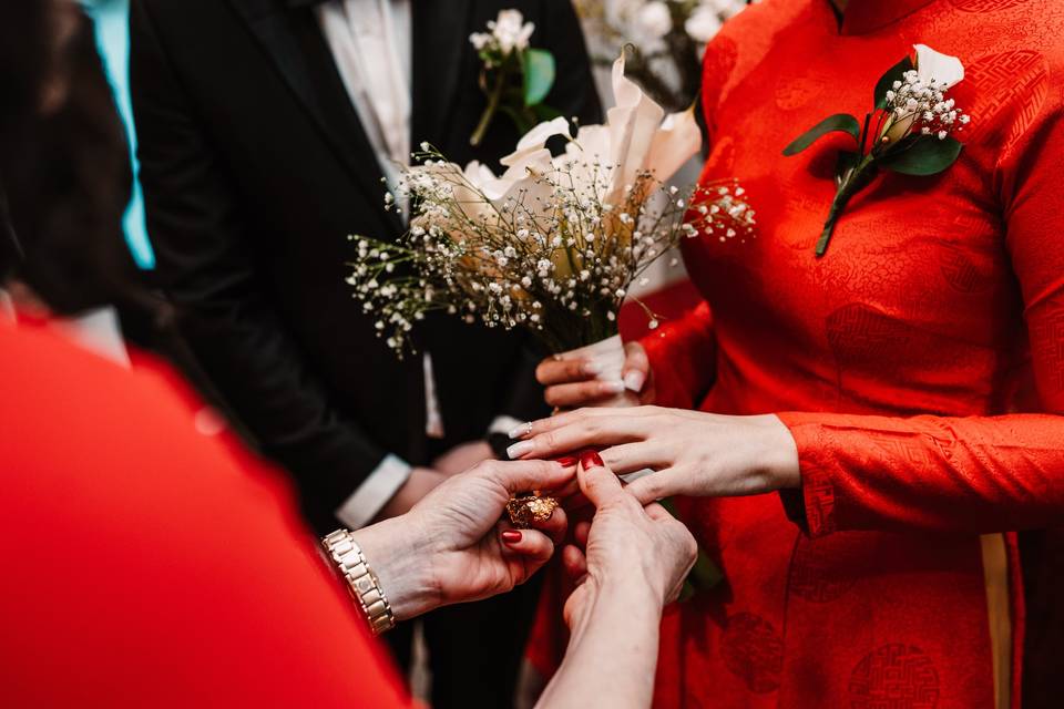 Vibrant red wedding gown