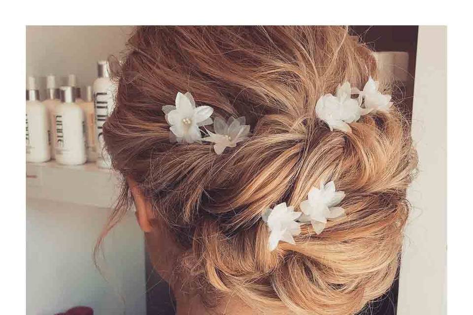 Textured updo with flowers