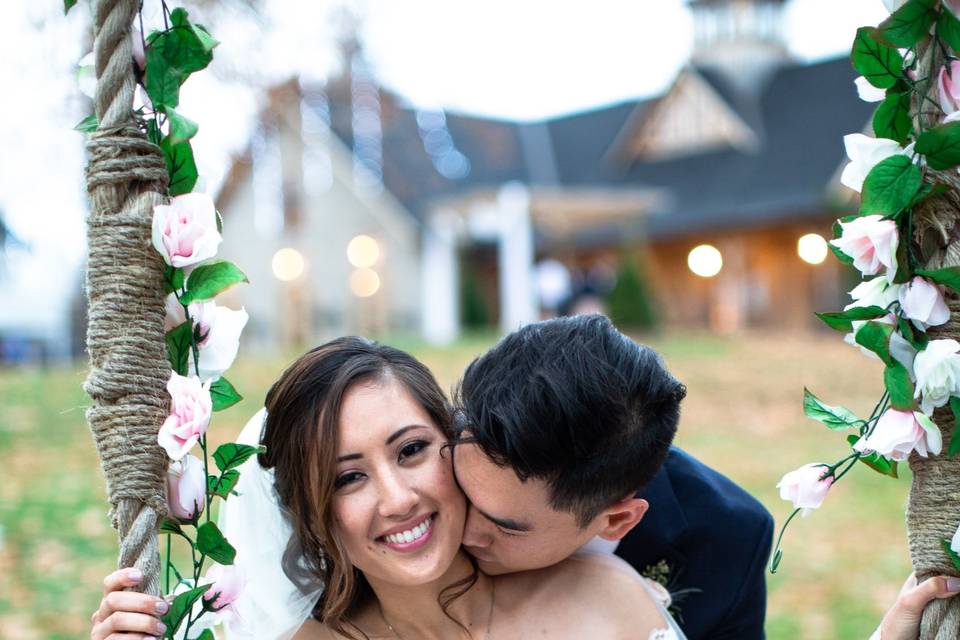 Flower-covered swing