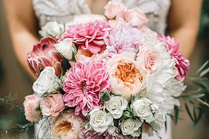 Round bouquet with dahlias