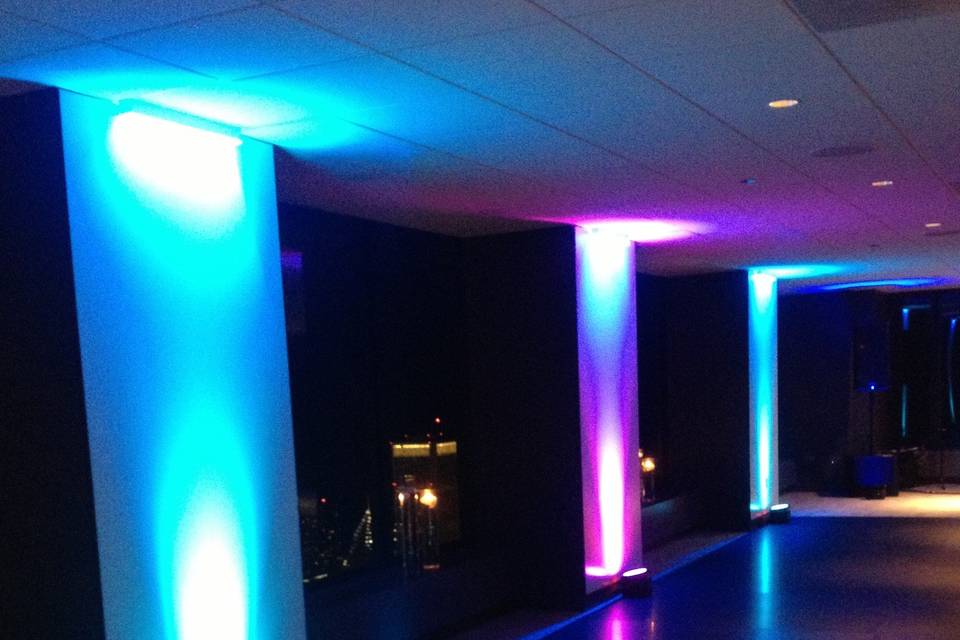 Grand DJ Entertainment provides top quality Uplighting for your venues space. Take your wedding to the next level or 1454 feet above the city at the Willis Tower. Your choice of color(s) to match your theme or decor.