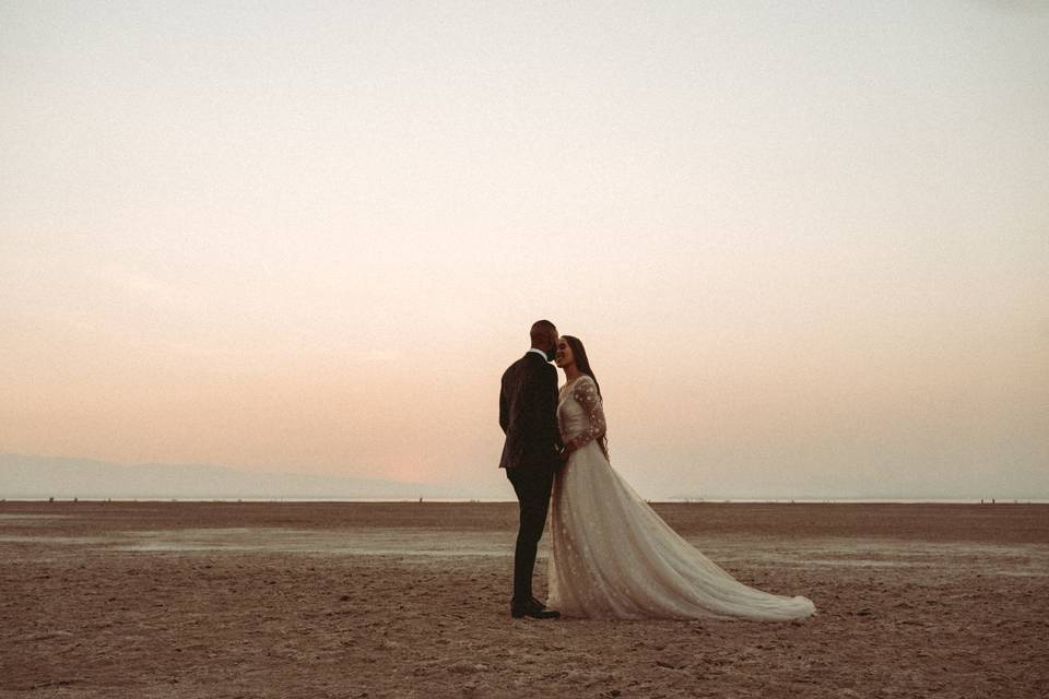Bride and groom at dusk