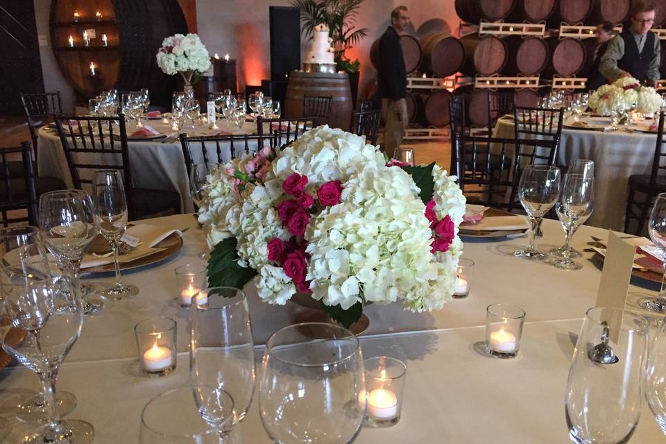 Floral centerpiece and candle lights