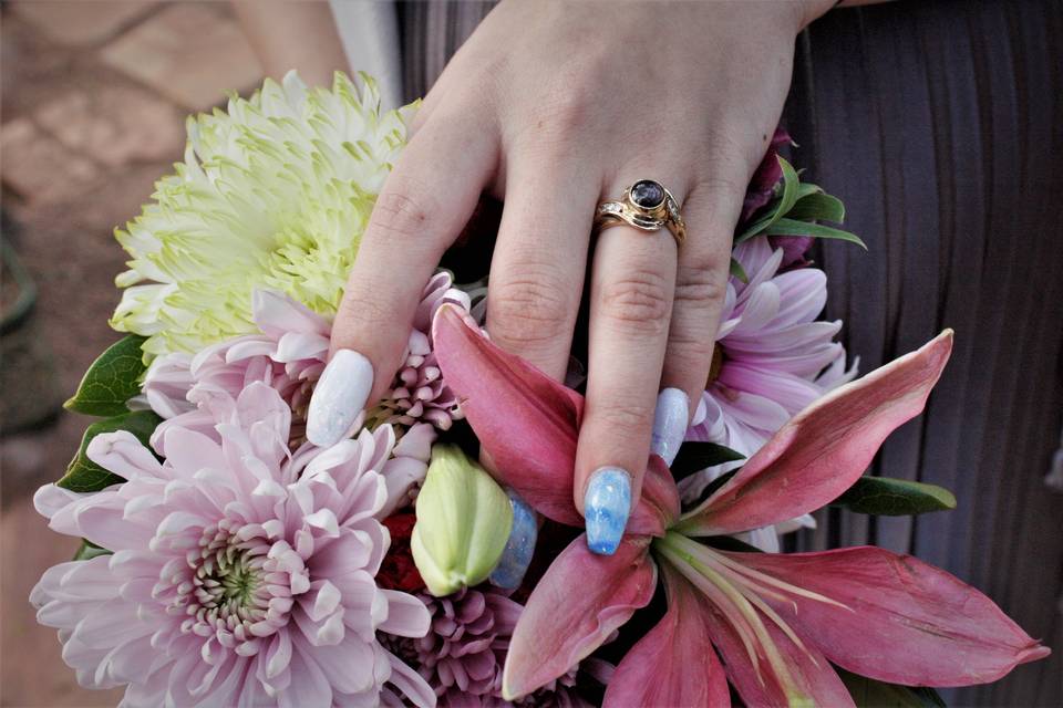 Ring and flower bouquet