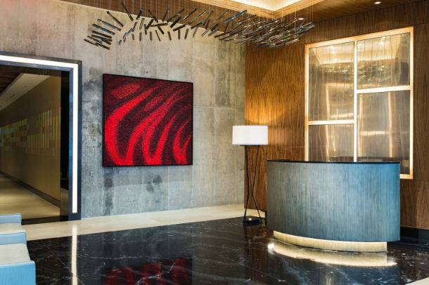 Sleek design in our lobby area is inspired by our Garment District location.