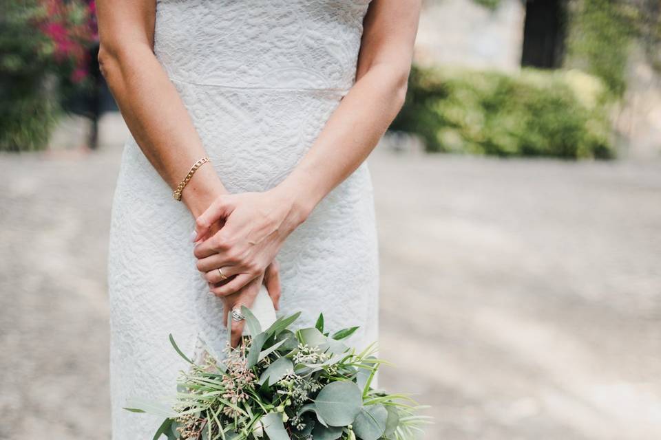 Holding bouquet