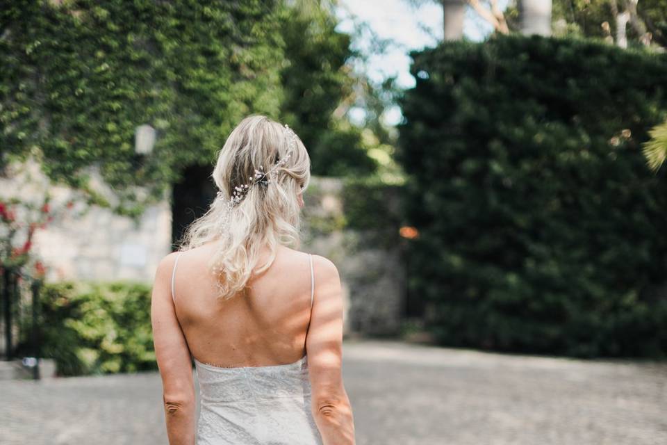 Walking with bouquet