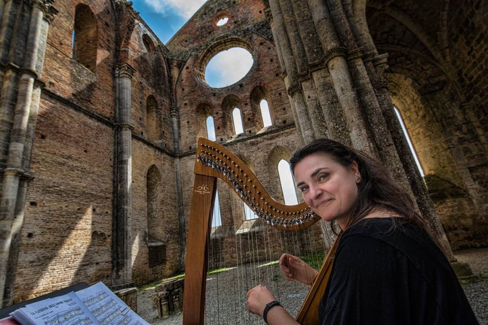 My harp and me in San Galgano