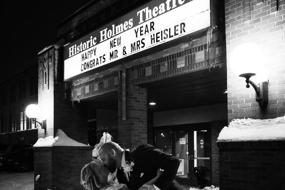 Newlyweds outside the venue