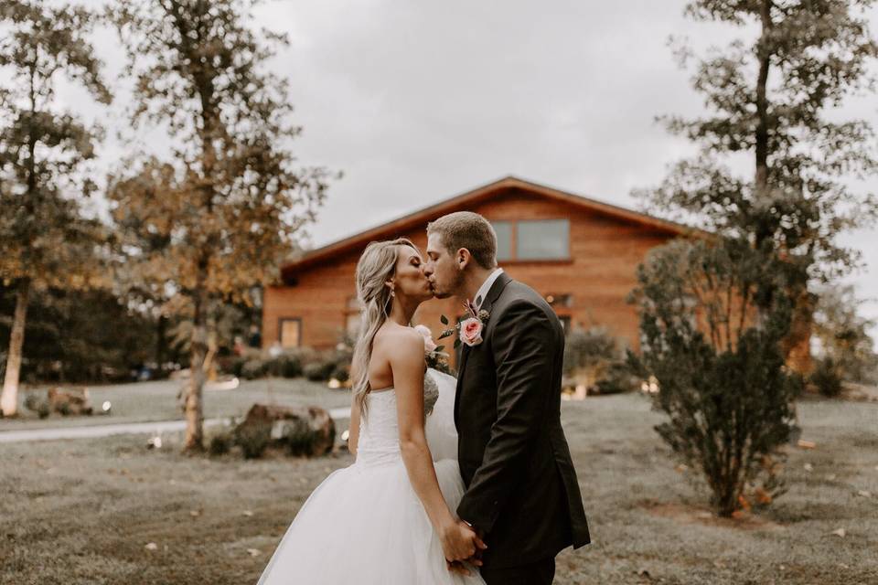 Newlyweds kissing