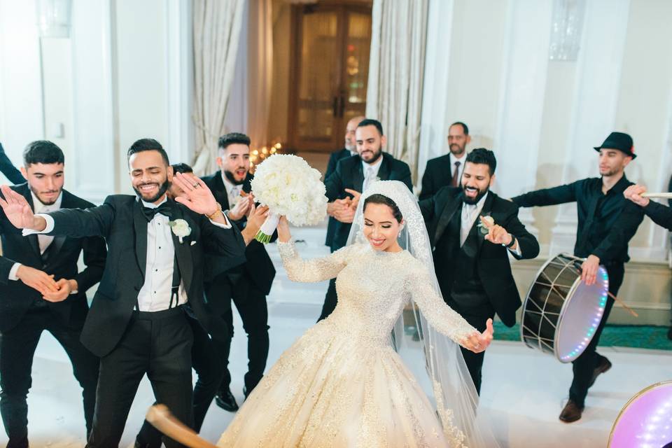 Bride and groom dancing