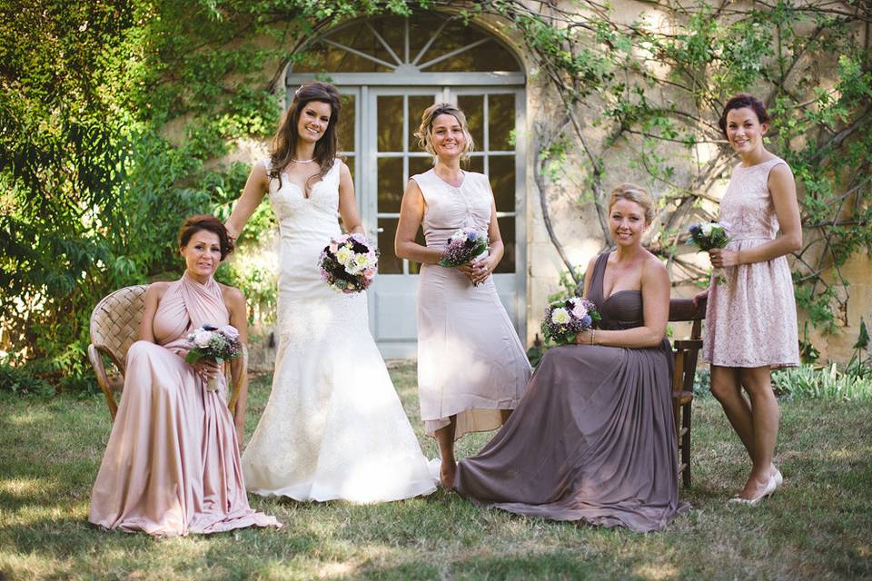 The bride and her bridesmaids