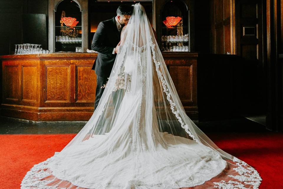 Bride and groom amazing veil